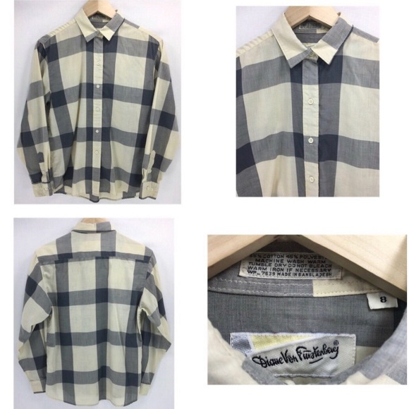 Diane Von Furstenberg Womens Plaid Button Up Shirt - Picture 5 of 7